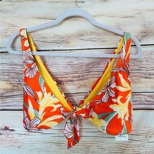 Sandflower Women’s Orange Floral Tie Twist Swim Bikini Top Bralette Size XL NWT